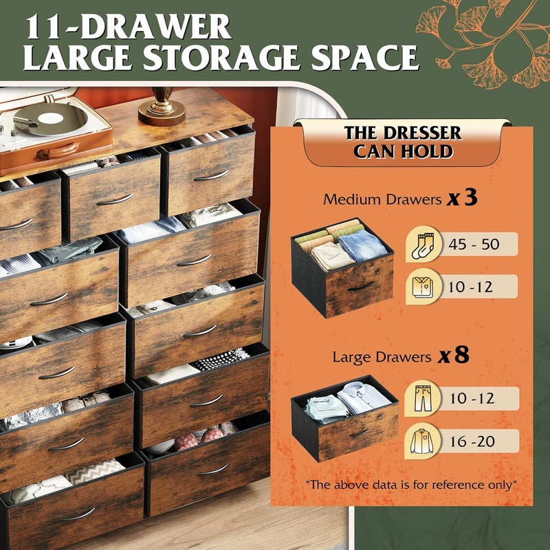 Wlive Storage Organizer Unit with 11 Fabric Bins, Storage Drawers Organizer with Steel Frame, Tall Storage Tower Organizaton for Living Room, Hallway, Office, Rustic Brown - Image 5